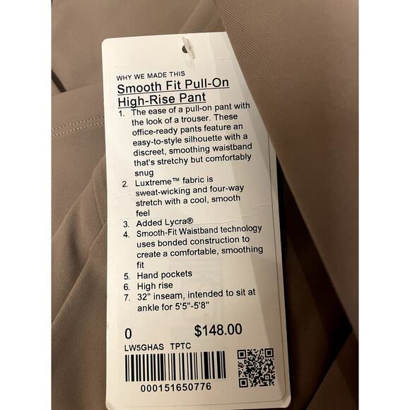 Lululemon Smooth Fit Pull-On High-Rise Pant - New With Tags, Taupetastic, Size 0 - Picture 2 of 13